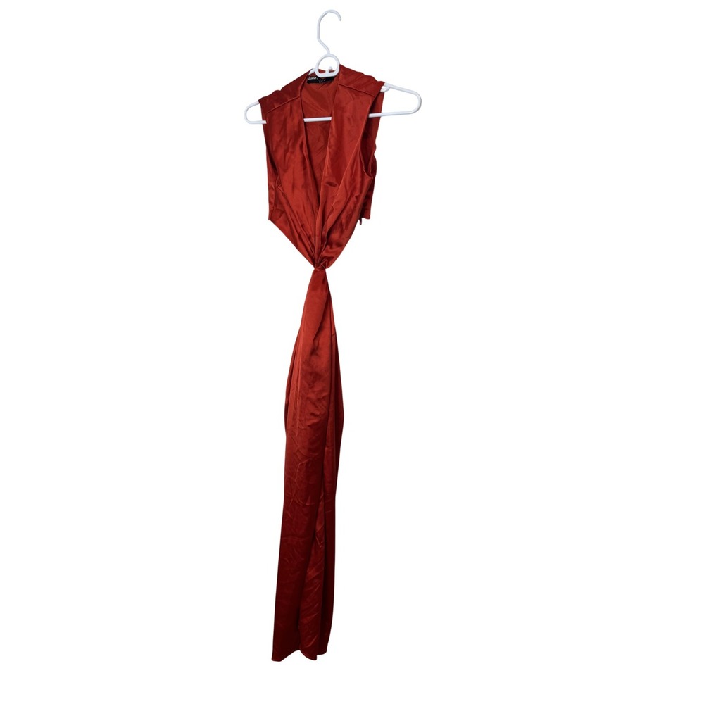 O.p.t Dress Womens Small Orange Satin Maxi Wrap V Neck Sleeveless Formal Gown